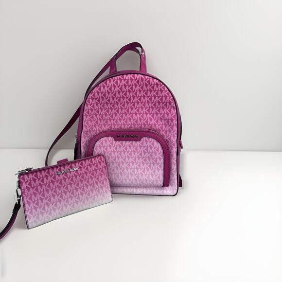 MK Set NWOT Jaycee Ombre Backpack & Jet Set Large Wristlet Dragonfruit Pink $766 main image 16